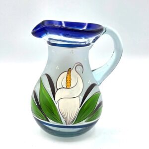 Handcrafted Frosted Hand Painted Calla Lily Pitcher/Creamer  made in Mexico